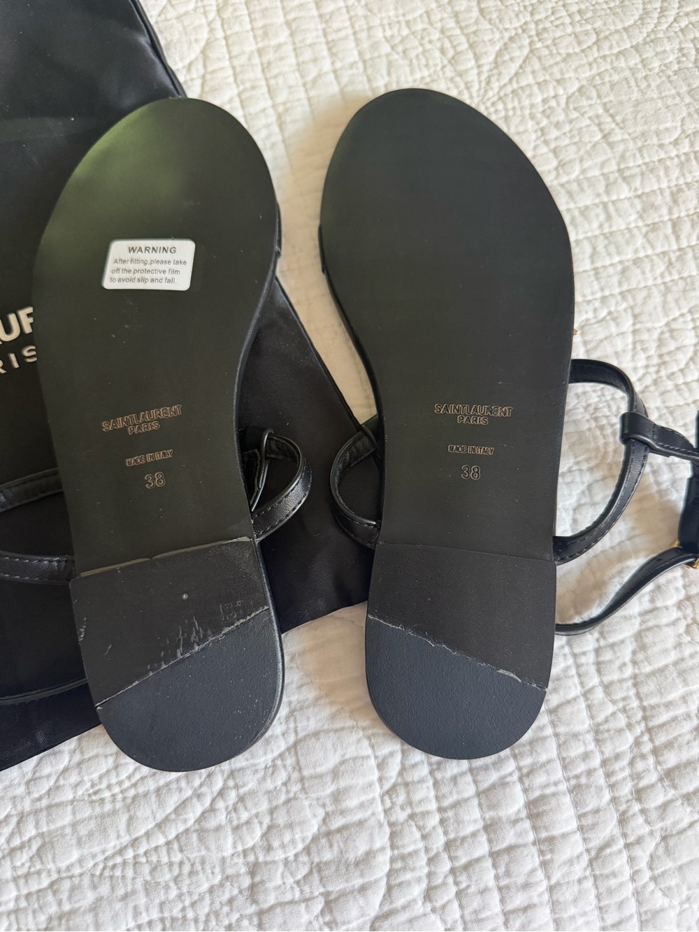 Saint Laurent Black Leather YSL Logo Thong Sandals - Picture 3 of 7